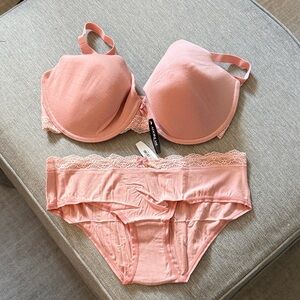 Adore Me Blush Pink Lace-Trim Bra & Bikini Set